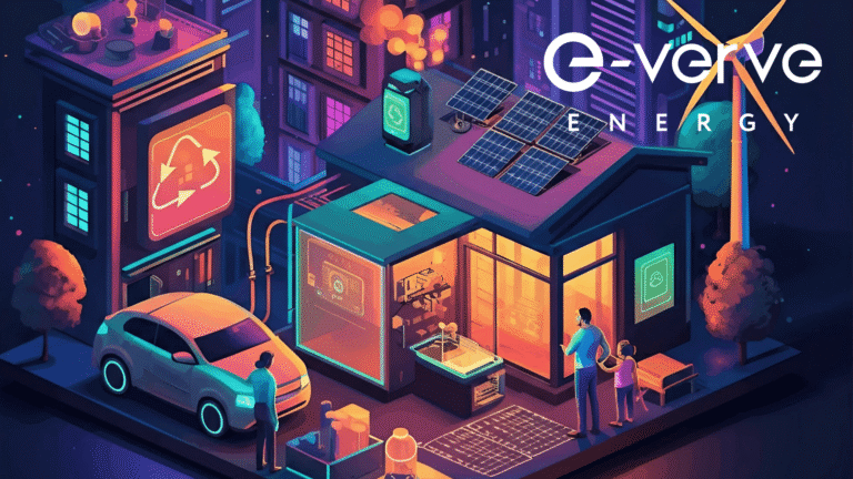 graphic design of eco house with ev car charging and solar panels